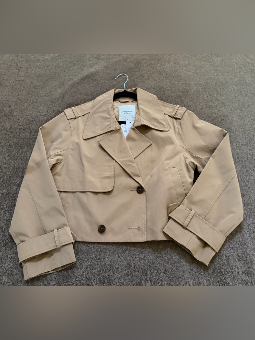 NWT, Women’s Abercrombie & Fitch Cropped Caramel Double-Breasted Trench Coat